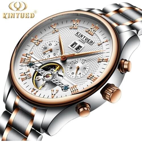KINYUED Automatic Mens Watch Flying Tourbillon Skeleton Mechanical Self Winding Watches Men Calendar Relogio Masculino Dropship