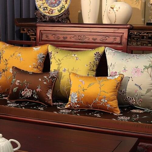 35x50/45/40x60/50/55cm viintage flower embroidered cushion cover sofa satin pillow cover lumbar pillowcase green/brown/orange