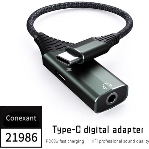 Audio Adapter Type-C Digital Audio Adapter Type-C To Type-C + 3.5mm PD60W Fast Charge Type-C Digital Audio Adapter