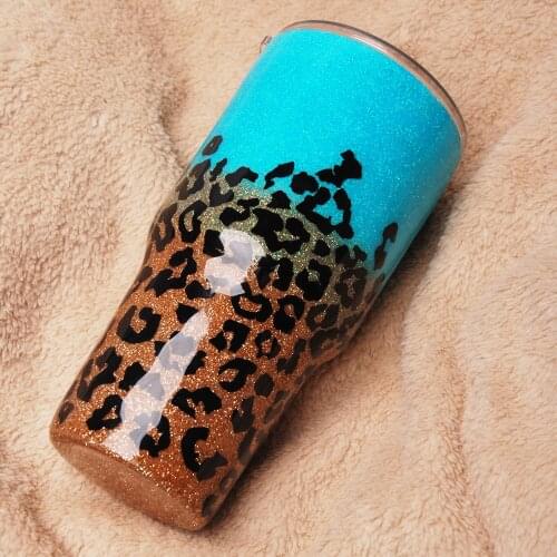 Glitter Bule Leopard Epoxy Tumbler 30 OZ Glitter Stainless Steel Pink Cheetah Cup Gift For Water Holder DOM1172