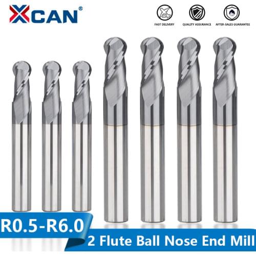 XCAN Ball Nose End Mill 2 Flute R0.5-R6.0 Carbide Milling Cutter HRC 45 CNC Machining Tools Router Bit