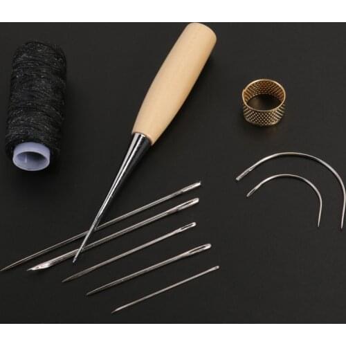 Leather Sewing Needles Stitching Needle Set Thread Thimbles Hand Sewing Tool Handle Sewing Awl Hand Stitcher Shoe Repair Tool