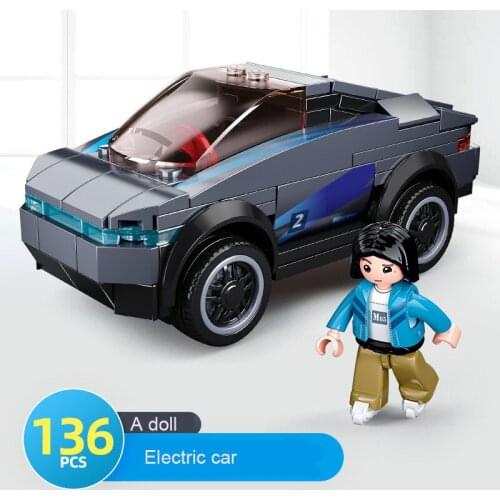 Sluban Flipable Tram Car Bring 1 Minifigures Beautifu DIY Model Building Blocks Car Toys For Kids Gifts Give 6 Year Old Boys