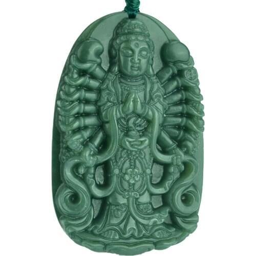 Natural Green Jade Avalokitesvara Pendant Necklace Jewelry Gift Wholesale