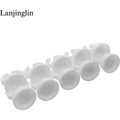 LANJINGLIN 10pcs Eyelash Extension Glue Ring Disposable Glue Holder White Plastic Holders Makeup False Eyelashes Ring Glue Tool