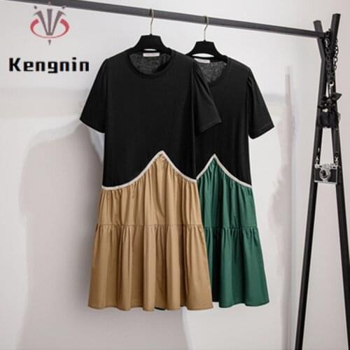 Summer Womens Dress 2021 New Plus Size 4XL Dress Woman Spliced Short Sleeve Female Robe Lady Vestidos T-shirt Dresses KE1510