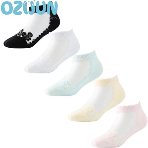 5 Pairs A Lot 2021 Summer Baby Girls Socks Ultra-thin Crystal Sheer Socks Girls Thin Socks Invisible Crystal Socks 5 Colors