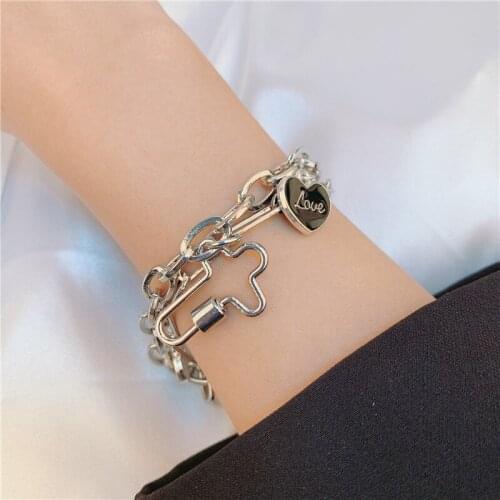 JUYA Boho Punk Metal Chunky Chain Bracelet Bangle Women Men Lock Kpop Steampunk Bracelets Friend Couple Jewelry Armband Charms