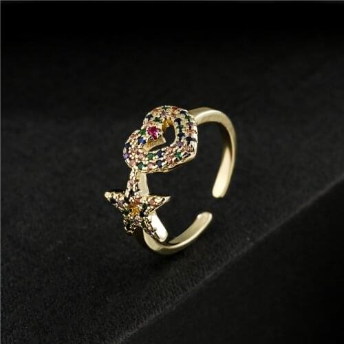 Fashion Gold Color Colourful CZ Wedding Ring For Women Star Heart Design Ring Female Engagement Jewelry Promise Gift