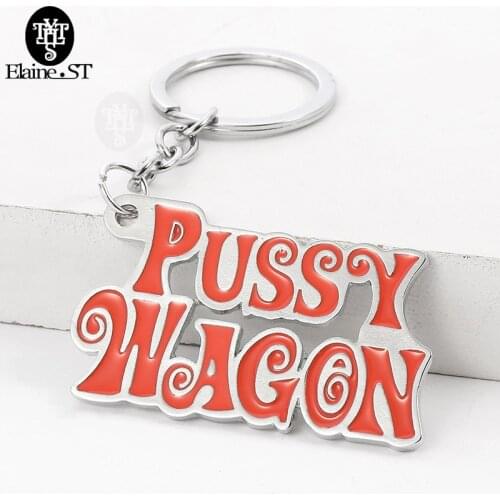 Wholesale PUSSY WAGON Keychain Pink Zinc Alloy Letter Kill Bill Key Chains for Woman Bag Cool Keyring for Man Fashion Key Holder