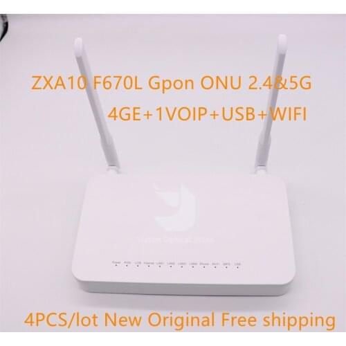 4 Pieces New Original ZXA10 F670L Gpon ONU 4GE+1VOIP+USB+WIFI 2.4&5G English Firmware FTTH Fiber Optical Terminal ONT