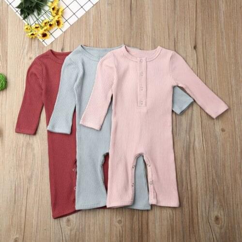 Autumn Casual Baby Boy Girl Knitted Cotton Long Sleeve Romper Jumpsuit Solid Clothes Set Fashion Kids Rompers Outfits