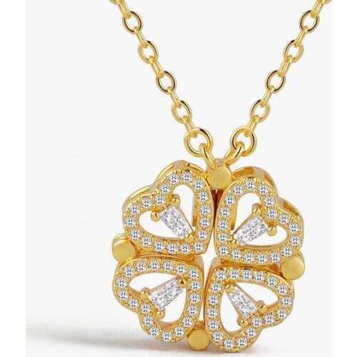 A multi-wear full diamond small love magnet ladies necklace four-leaf clover necklace Korean Valentines Day fashion charm gift