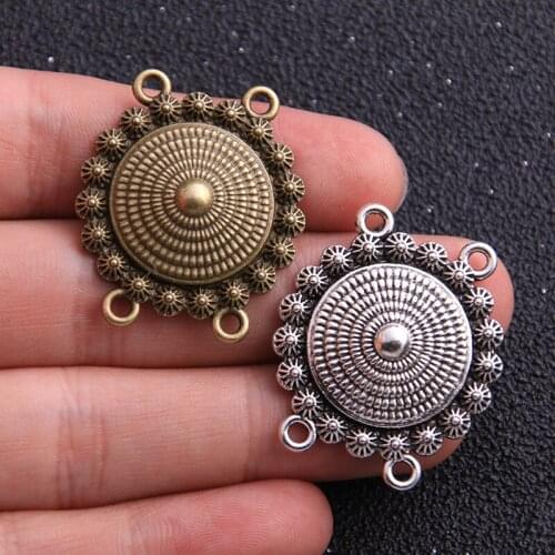 Pendants Connectors Linker Zinc Alloy Retro Flower 4pcs 28*32mm Two Color Antique ; Bronze Metal Trendy For Diy Charm