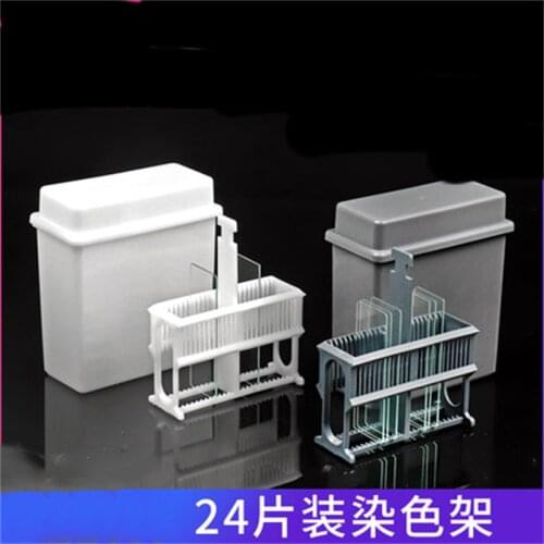 Plastic Covered 24 Slots Staining Jar Rack White for Microscope Slides; Slides Staining Rack Dish Set