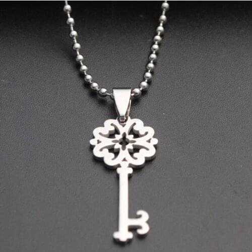 Gift stainless steel retro flower key necklace love heart lock unique symbol key snowflake unlocking tool hollow key necklace