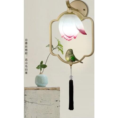 New Chinese personality bedside lamp bedroom bird wall lamp creative Chinese aisle living room TV background wall light LB030301