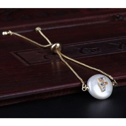 Rainbow Colors CZ Gold Bracelet F Initial Best Letter Natural Freshwater Pearl Bracelet For Women Girl Name Jewelry