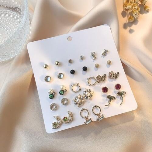 Earings Fashion Jewelry Mixed Small Geometric Crystal Rhinestone Pearl Stud Earring Set for Women Girls Cute Christmas Earrings
