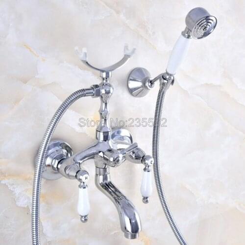 Wall Mounted Bathtub Faucet Chrome Tub Sink Faucet Telephone Style Bathroom Bath Shower Set with Handshower lna755