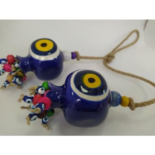 Connected Two Ceramic Evil Eye Pomegranates Turkish Handmade Amulet for Wall Hanging Boho Home Decor Protector Ojo Turco