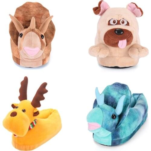 Unisex Cartoon Animals Winter Warm Slippers Ladies Indoor Home Cotton Shoes House Floor Snug Sneakers Ladies Plush Slides