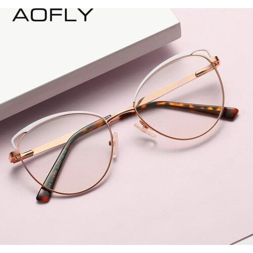 AOFLY Cat Eye Computer Glasses Women Spring Hinge Design Prescription Frame Female Anti Blue Light Eyewear Transparent Eyeglass