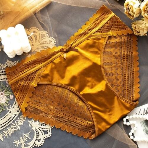 Women Lace Panties Hollow Out Silk Sexy Panties Underwear Female Sexy low-Rise Ruffles Seamless Briefs big size Lingerie