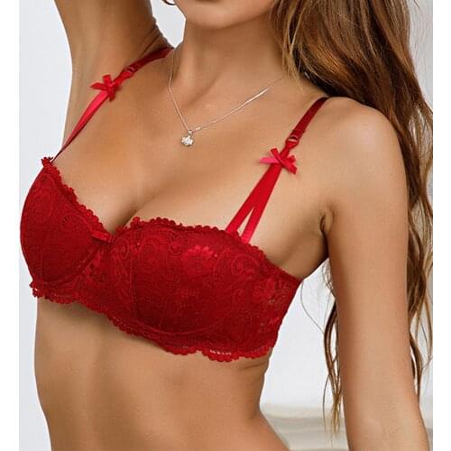 New Sexy Women Floral Lace Bra Half-Cup Underwire Lingerie Push Up Bow Female Underwear Light Padded Brassiere Tops Size 30-42