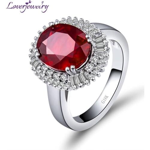 LOVERJEWELRY Solid 18K White Gold Rings Fine Jewelry 100% Natural Diamond Red Ruby Wedding Ring For Women Engagement кольца Gift