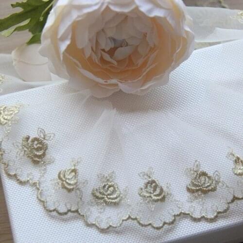 10yards/lot Handmade DIY clothing accessories mesh lace Rose gold thread embroidery lace width 5.5cm