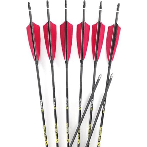 12PCS Archery 100% Pure Carbon Arrows ID4.2mm 30'' 3inch Turkey Feather Inserts Points for Recurve Bow Longbow Shooting