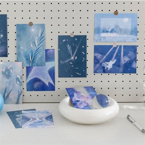 15Pcs Ins Style Blue Theme Fantasy World Paper Card Wall Stickers Photography Props Wall Design Room Decoration Accessories