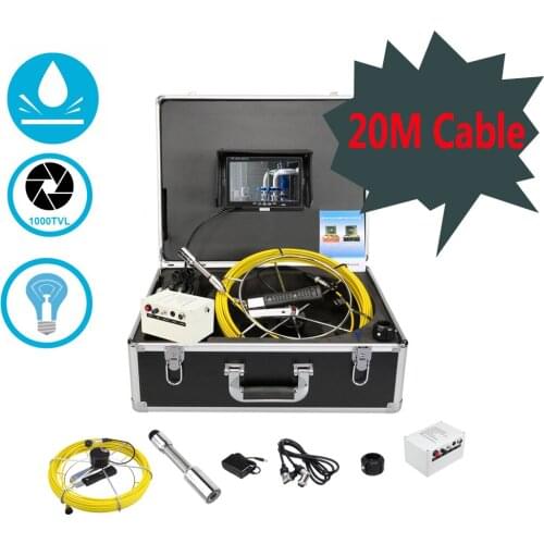 20M Cable Reel Diameter 23MM HD Camera Pipeline Internal Visual Instrument 7'' 12 LED With High White Light And DVR