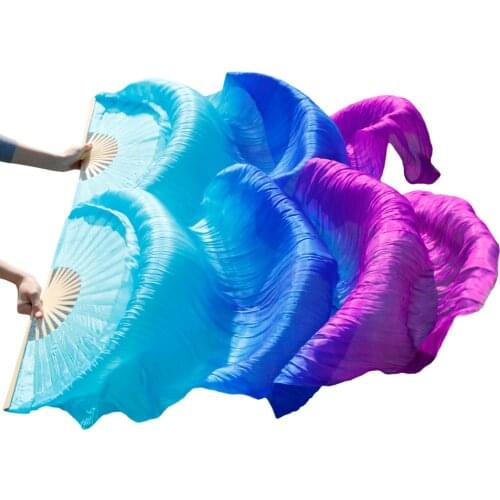 2018 High Quality Silk Belly Dance Fan Dance 100% Real Silk Veils Left+right hotsale turquiose+royal blue+purple