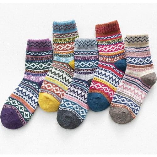 5 Pack Womens Vintage Winter Soft Warm Cold Knit Wool Socks Christmas Gift Sock Women Harajuku Printed Socks Skarpetki Damskie