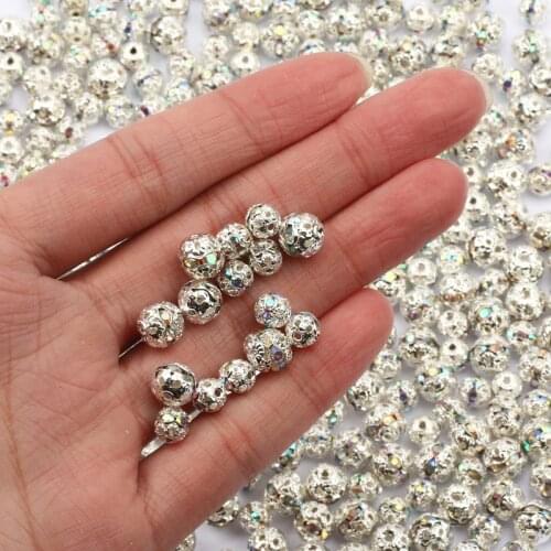 50pcs 6/8mm Multicolor AB Rhinestone Balls Crystal Loose Spacer Round Beads for Jewelry Making Handmade DIY Bracelet Accessories