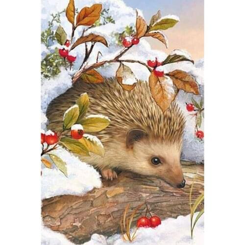 DIY 5D Diamond Painting Hedgehog Diamond Embroidery Animal Mosaic Cross Stitch Rhinestone Snow Scenery Wall Sticker Home Decor