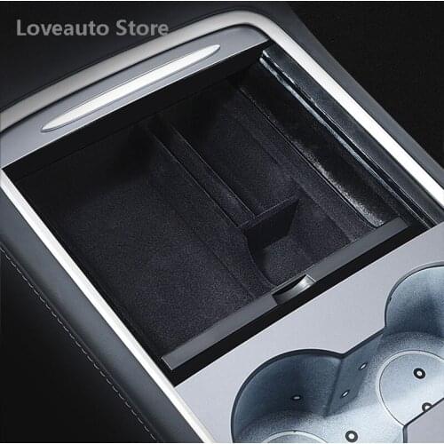 Car Central Armrest Storage Box Container Interior Stowing Tidying Cover for Tesla Model 3 Y 2021 Flocking Organizer Container