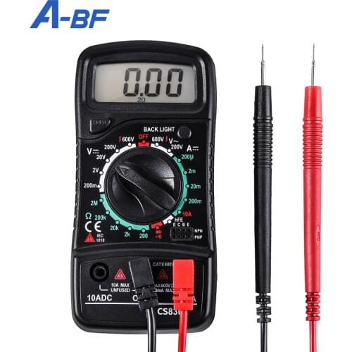 Digital Multimeter Tester A-BF CS830L Voltmeter Ammeter Resistance Tester Ohmmeter Transistor Peak Backlight Data Hold Manual