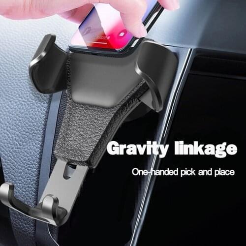 CHE04 Car Mobile Phone Holder Seat Car Air Outlet Navigation Car Support Buckle Type Universal Gravity Leather Pattern Bracket