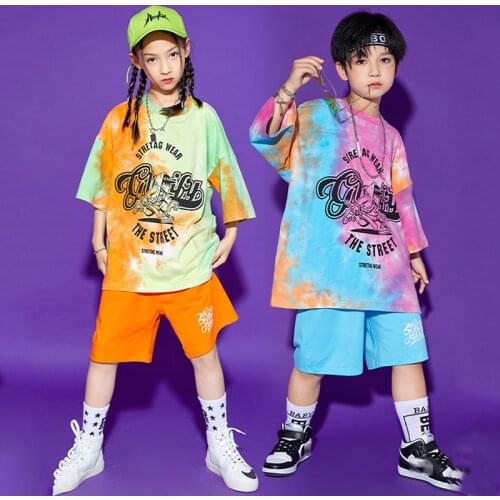 Hip Hop Kids Clothes Tie Dye T Shirt Casual Clothing For Girls Jazz Hip-Hop Outfits Boys Drum Show Street Dance Costume BL6563