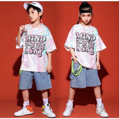 Children Summer Hip-Hop Suit Boys/Girls Short Sleeve T-Shirt Kids Modern Jazz Street Dance Practice/Performance Costumes DWY5979