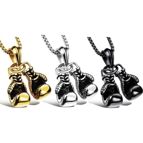 European and American fitness boxing gloves metal necklace lettering domineering fashion punk pendant with accessories