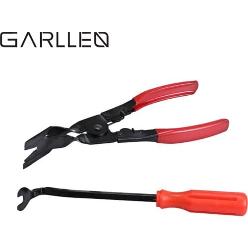GARLLEN Clip Removal Plier + Door Upholstery Remover Pry Bar Tool Set For Quickly Easily Remove Car Door Panel Upholstery Clips