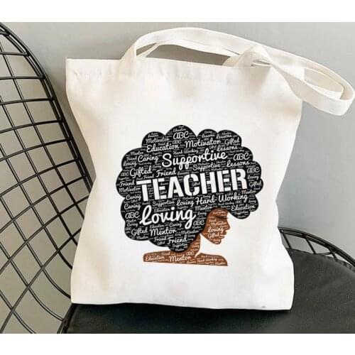 Teacher Loving Canvas Shopping Tote Bags Reusable Printing Women Eco Shoulder Bag Bookbag Gift for Teacher Handbag Shopper