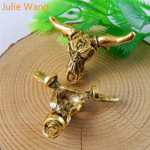 Julie Wang 5PCS Tau Bull Head Alloy Antique Gold Charms Jewelry Making Pendants Necklace Finding Accessory Handmade crafts