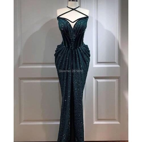 2020 Junoesque Halter Mermaid Evening Dress Floor-Length Sleeveless Prom Dress Lace Beaded Formal Dress Middle East Saudi Arabia