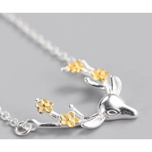 Korea Literary Elk Antlers Cute Elegant 925 Sterling Silver Clavicle Chain Temperament Trendy Female Necklace SNE188