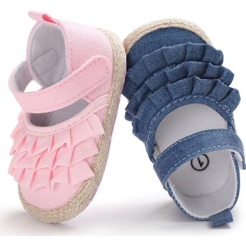 New Newborn Infant Baby Girl Summer Kids Shoes Soft Sole Crib Prewalker Toddler Anti-Slip Solid Ruffled First Walkers